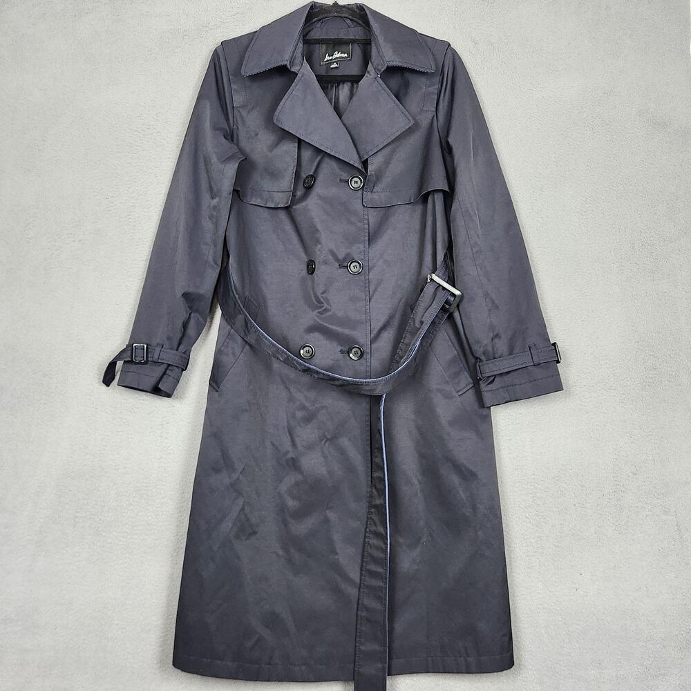 Sam Edelman Trench Coat Womens Medium Navy Belted Lined Button Twill Mid Length